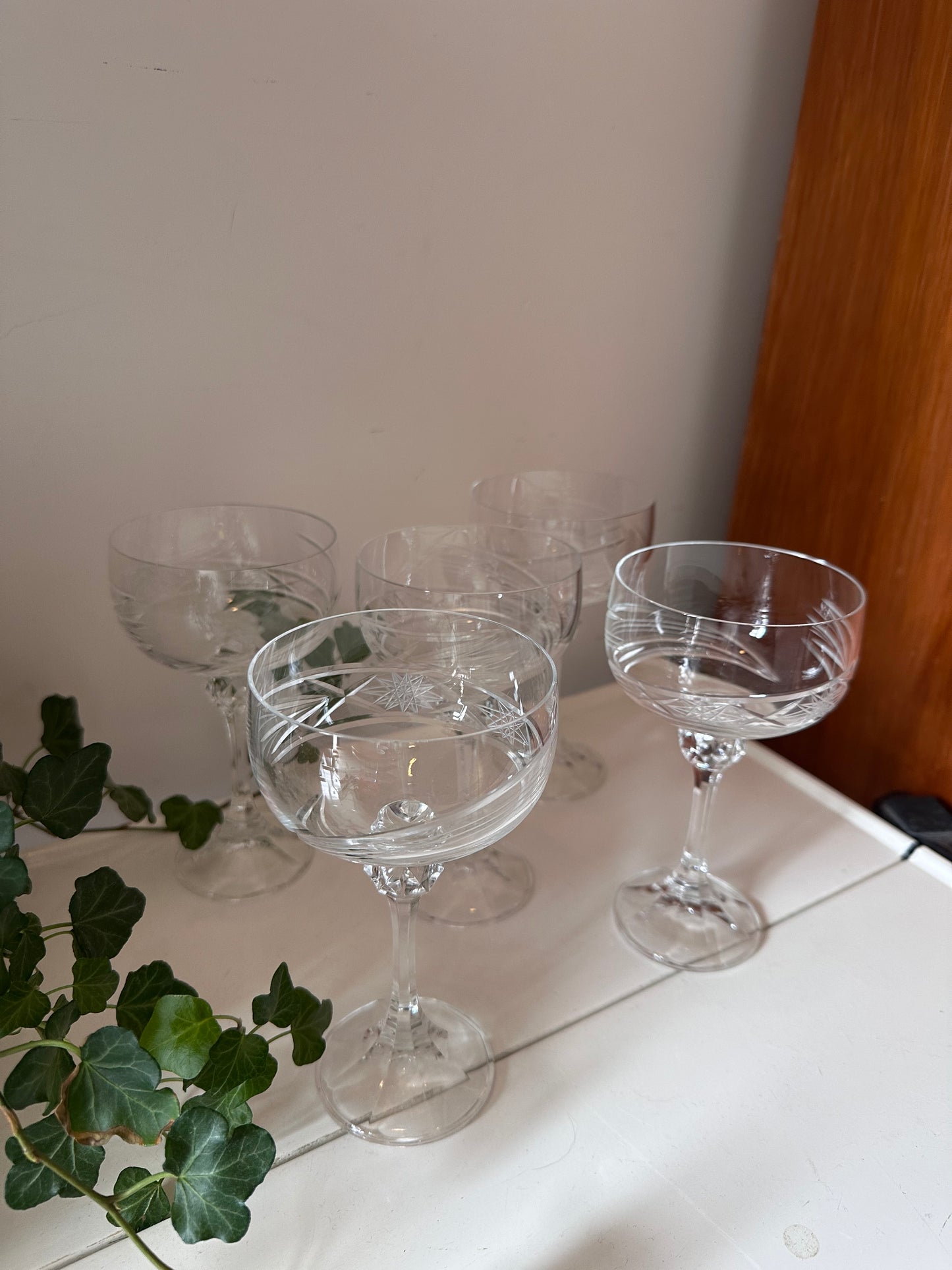 Set van 5 kristallen coupé champagne glazen