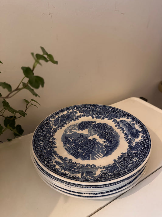 Set van 6 blauw witte bordjes