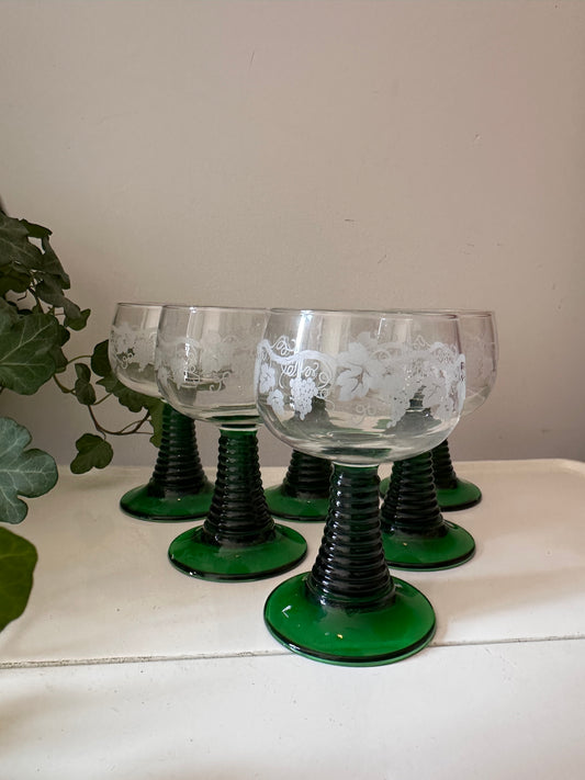 Set van 6 Roemer moezel glazen