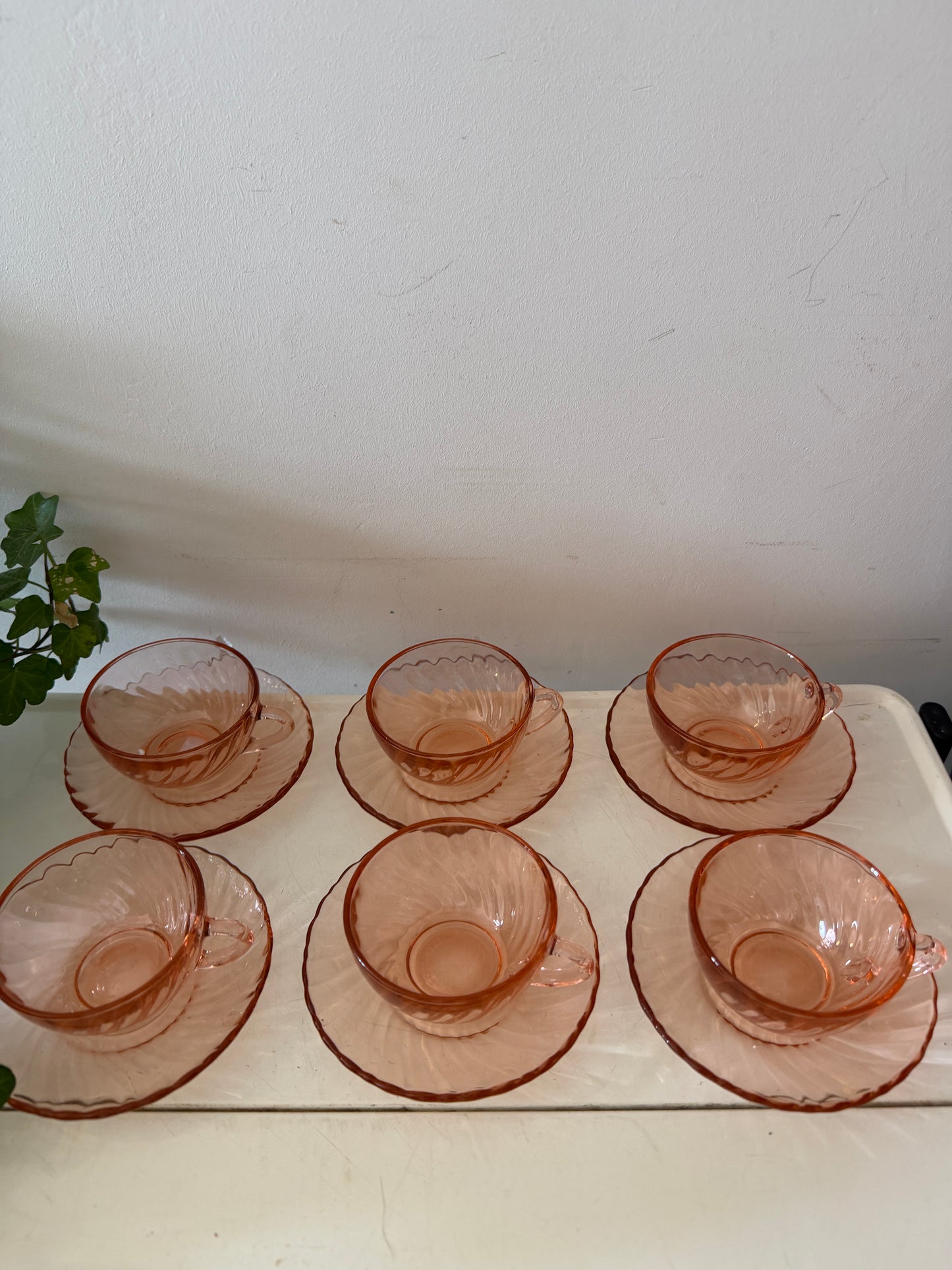 Set van 6 Arocroc Rosaline espresso kopjes en schotels