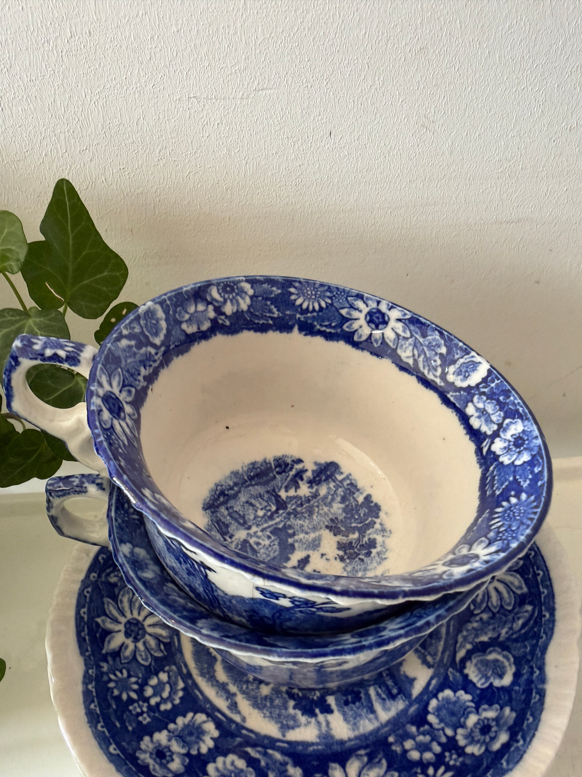 Blauw witte kop en schotels set van 4