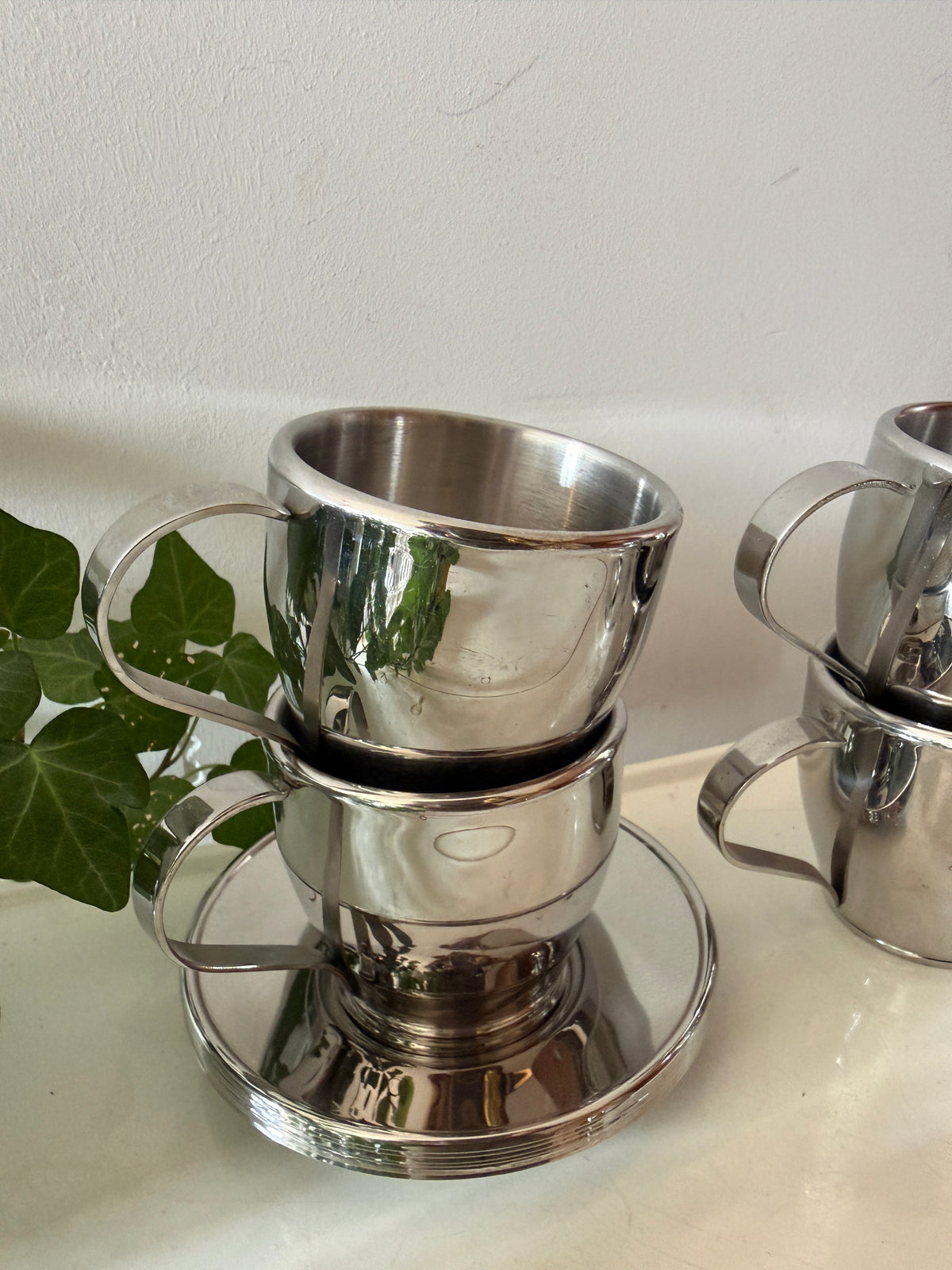 Set van 6 chrome kop en schotels