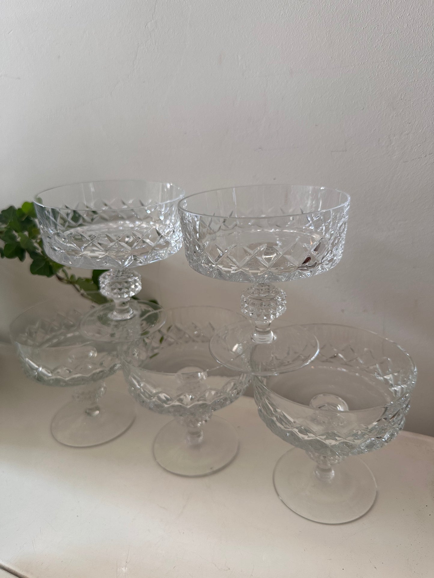 Set van 5 kristallen coupe champagne glazen