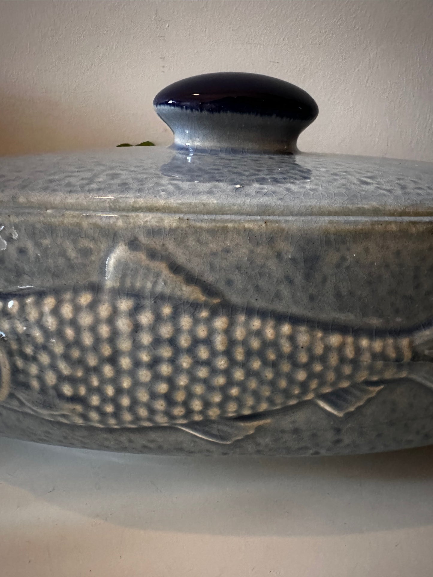 Keramieken terrine visterrine grijs blauw