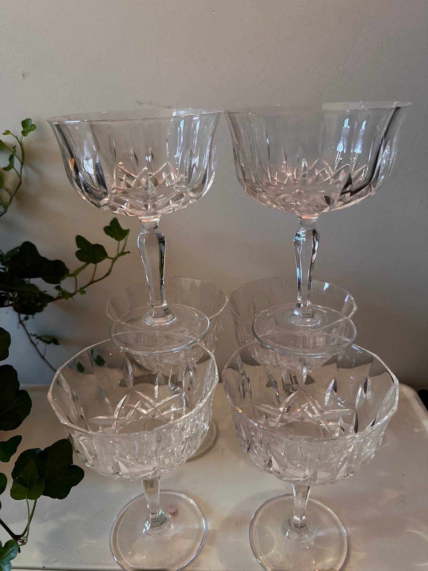 Set van 6 kristallen coupe champagne glazen