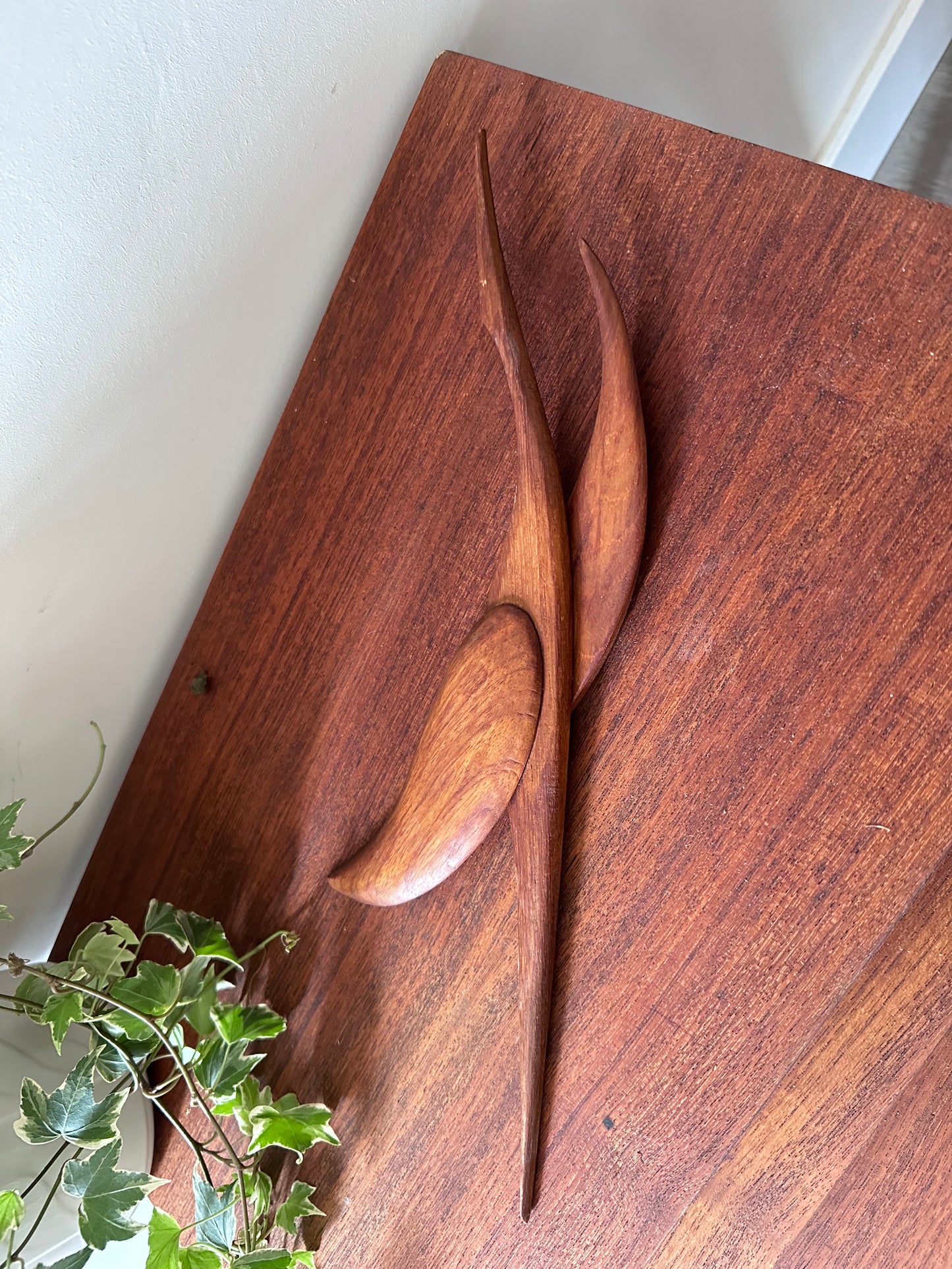 Mid Century teak houten wandvogel