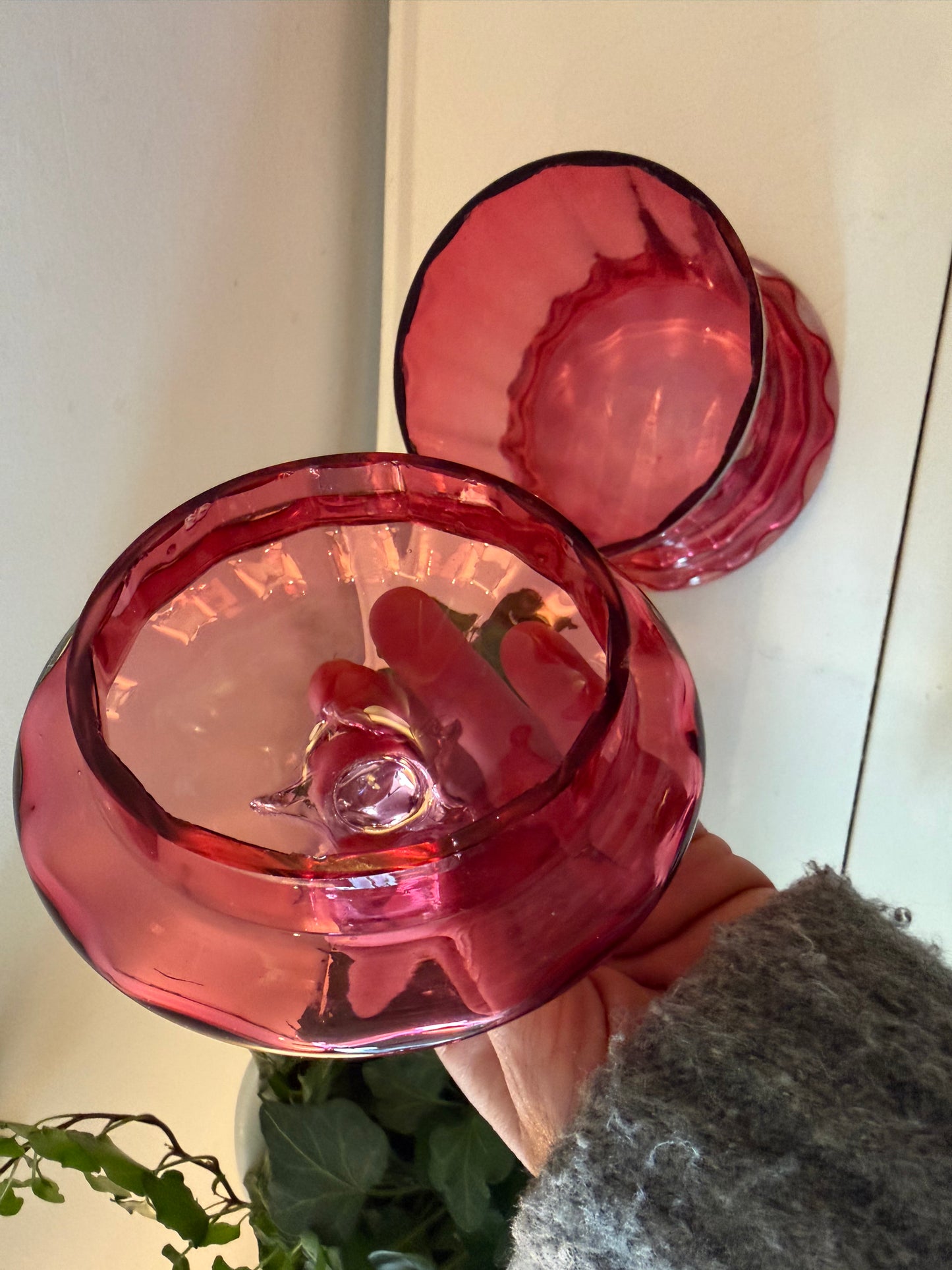 Cranberry glazen bewaarpot