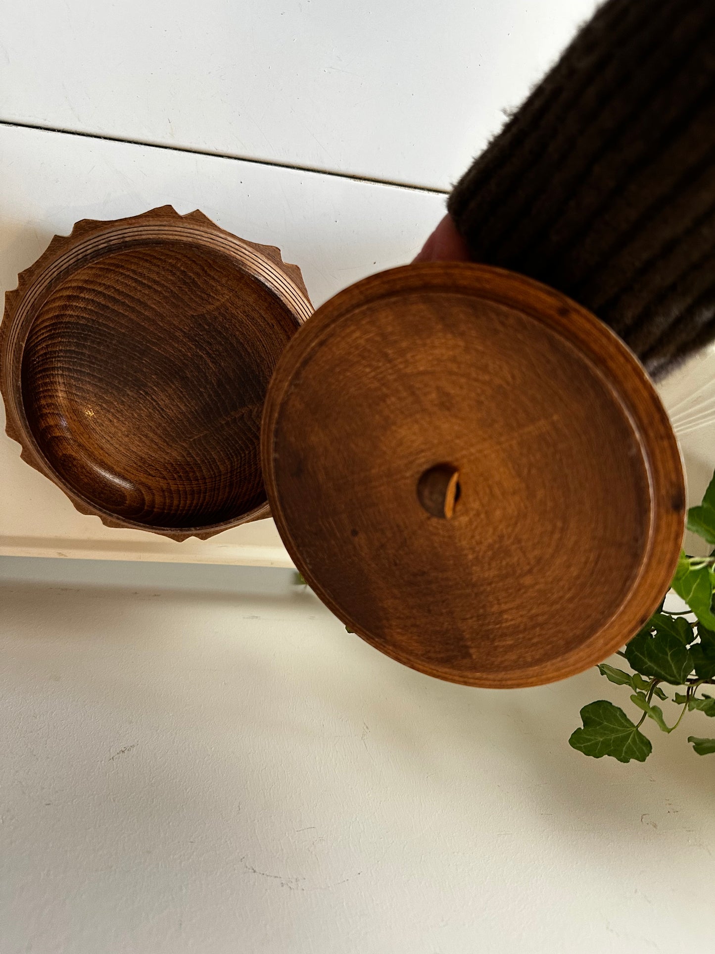 Houten rond bewaardoosje