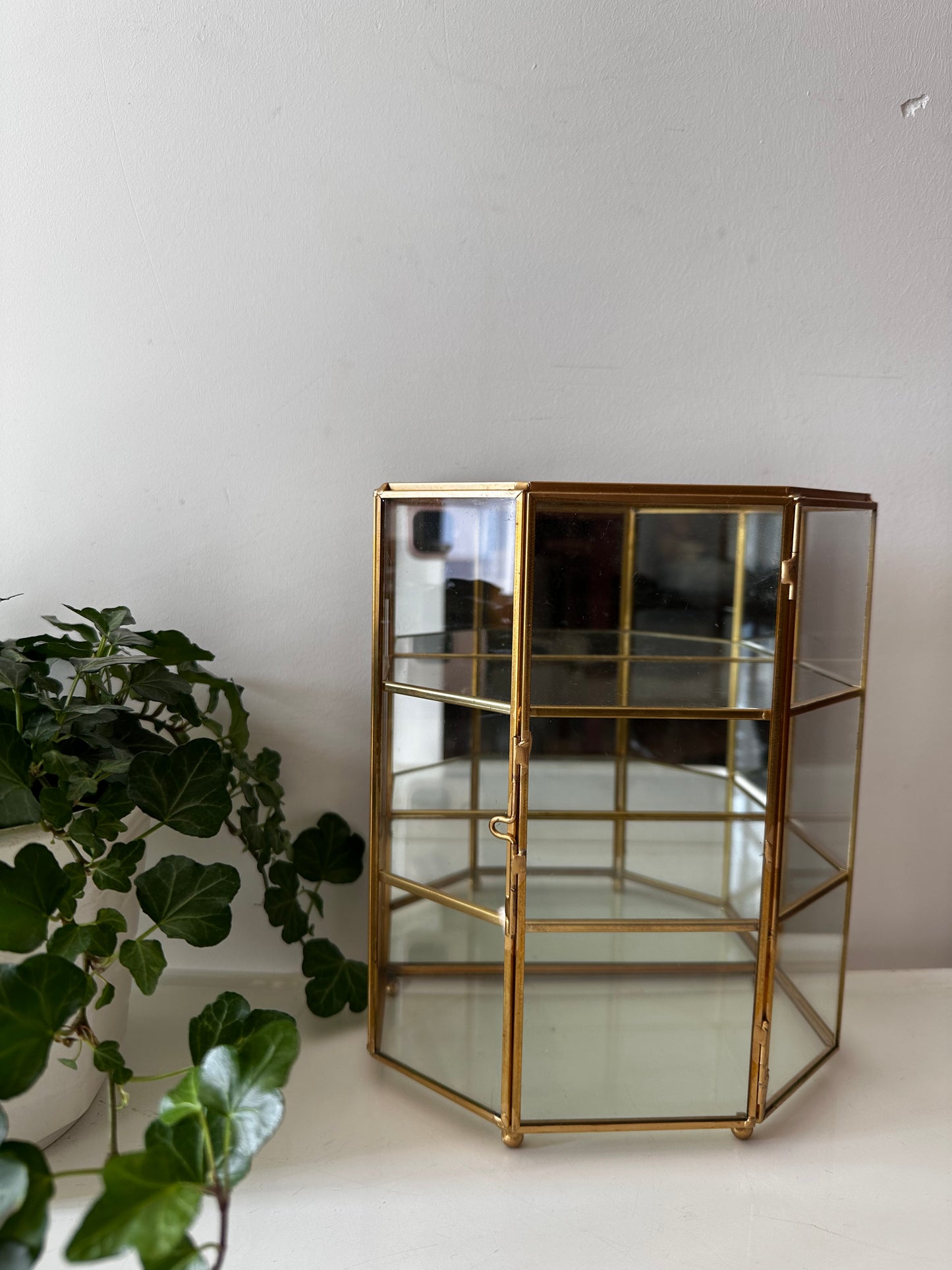 Vintage vitrine kastje messing glas