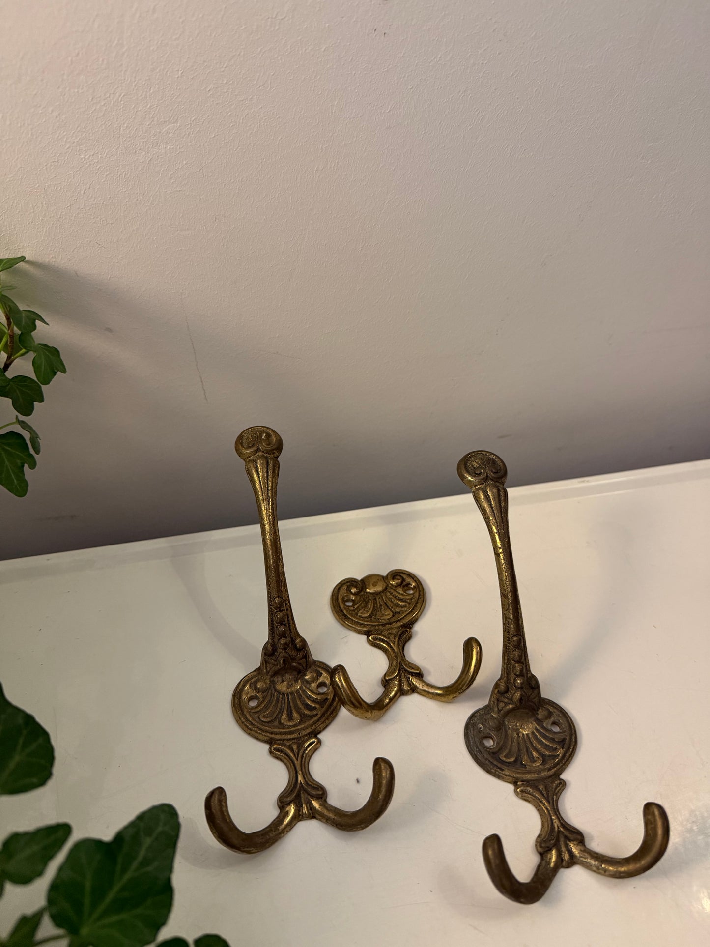 Set van 3 messing wandhaken