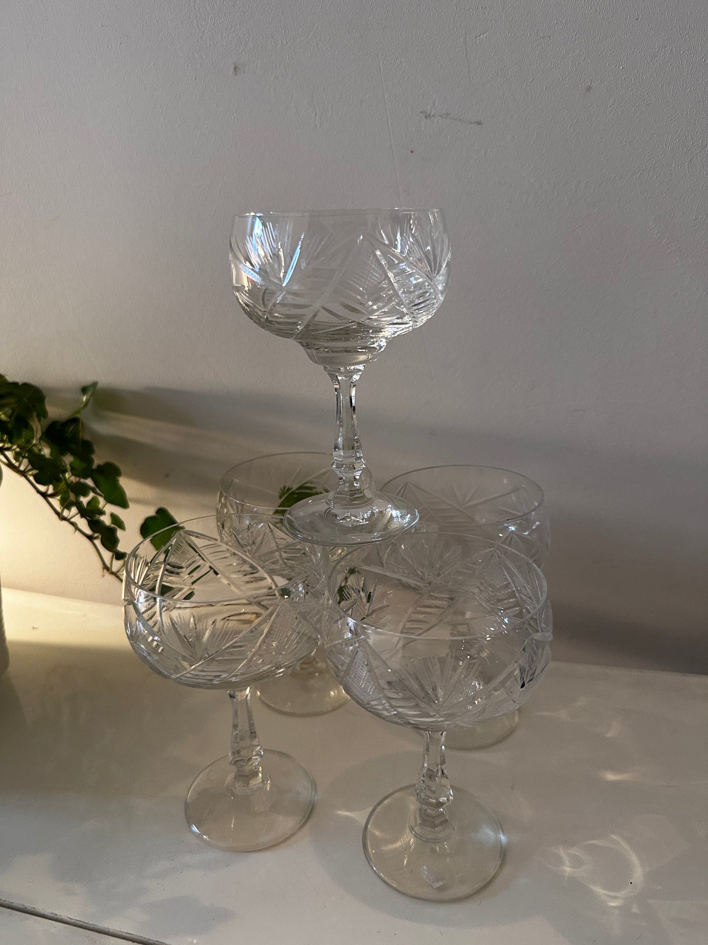 5 kristallen voetglazen vintage