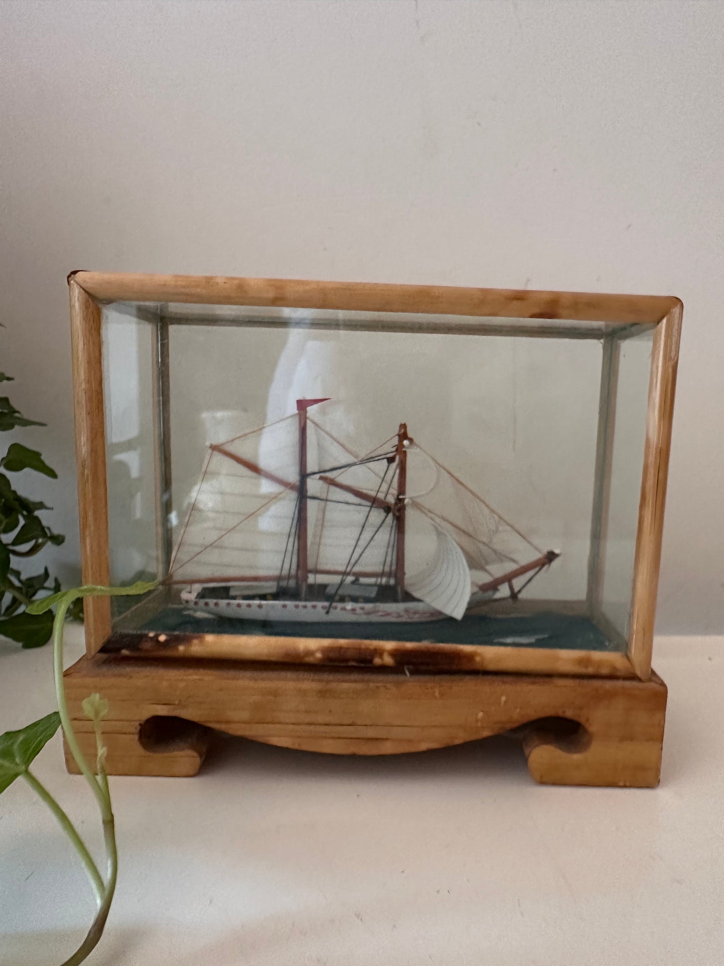 Mini scheepje in vitrine kastje