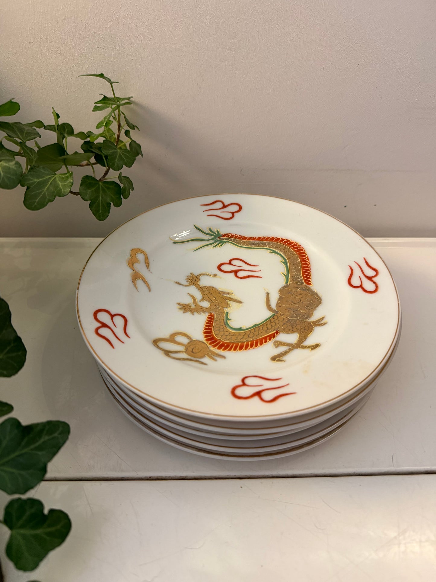 Set van 6 Japans porseleinen gebaksbordjes