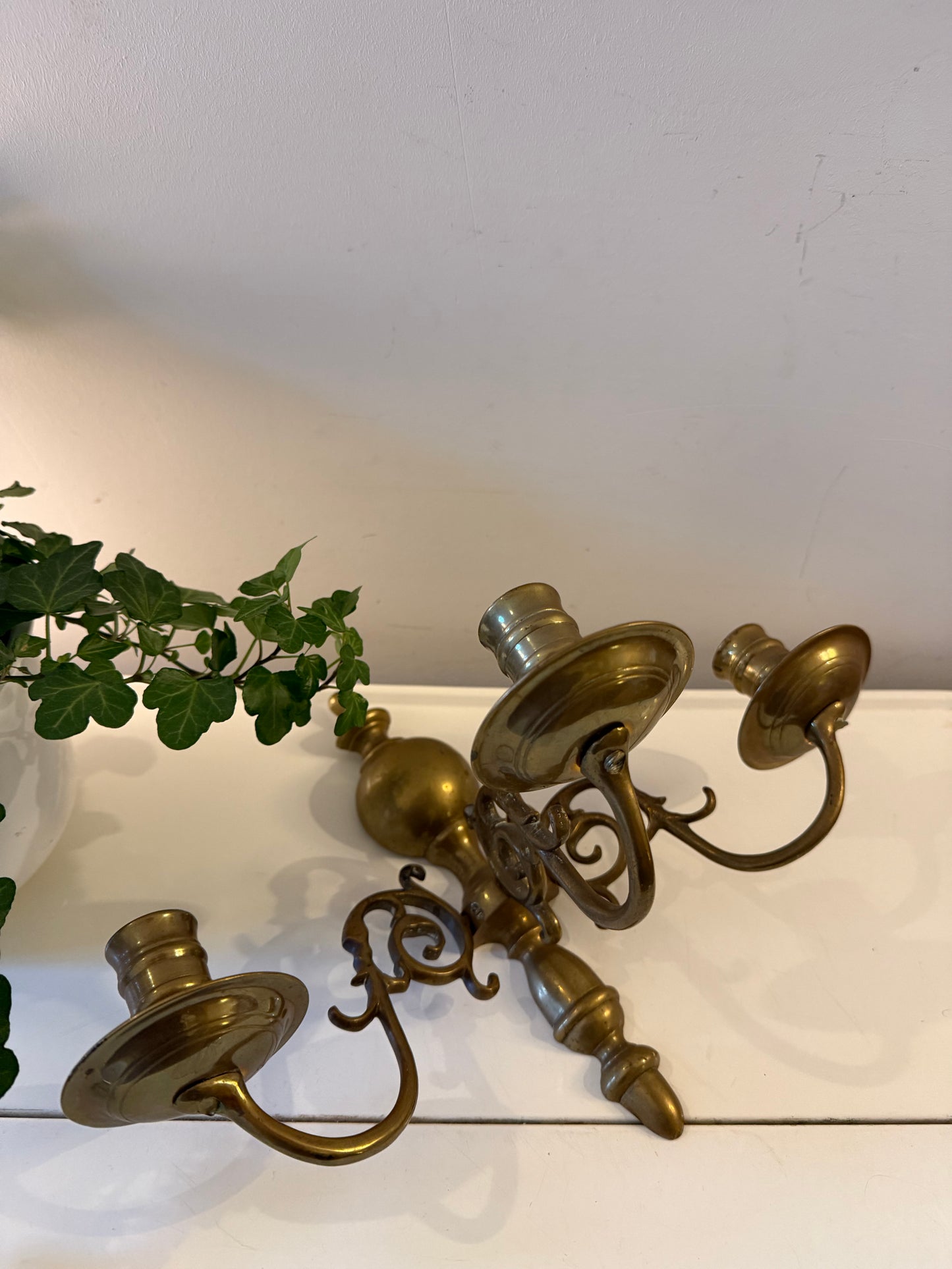 Messing 3 armige wand kandelaar