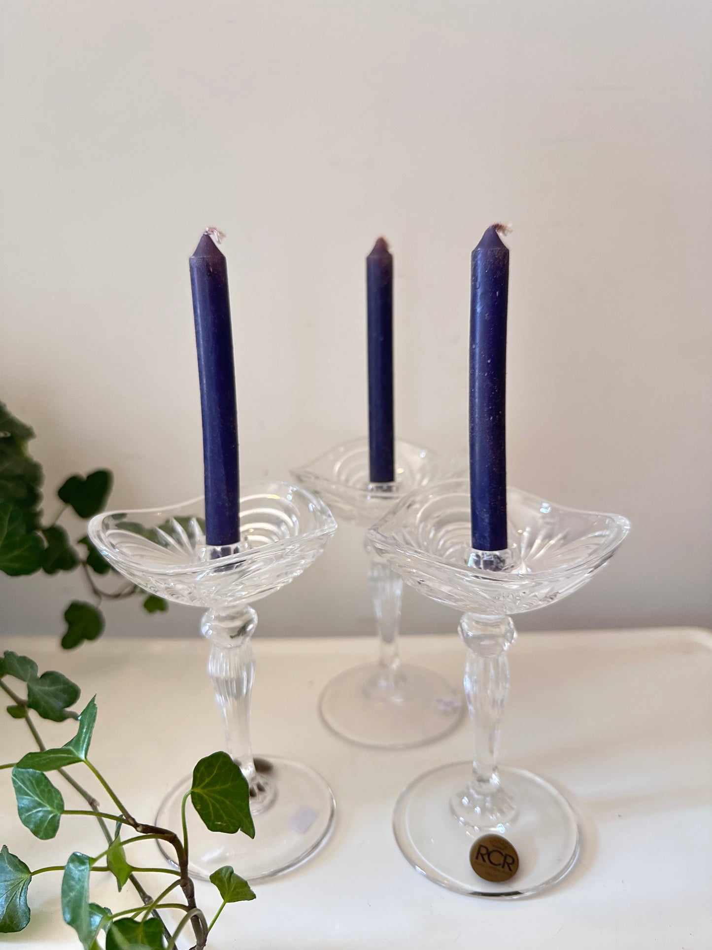 Set van 3 kristallen kandelaars