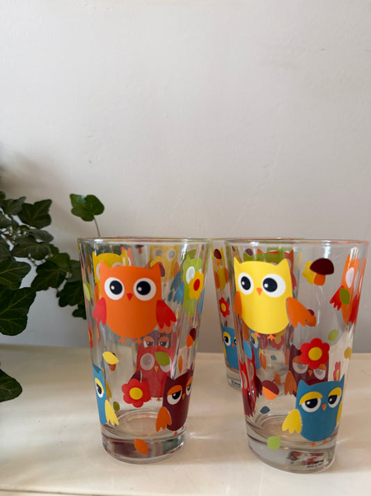 Set van 4 glazen met Uilenmotief