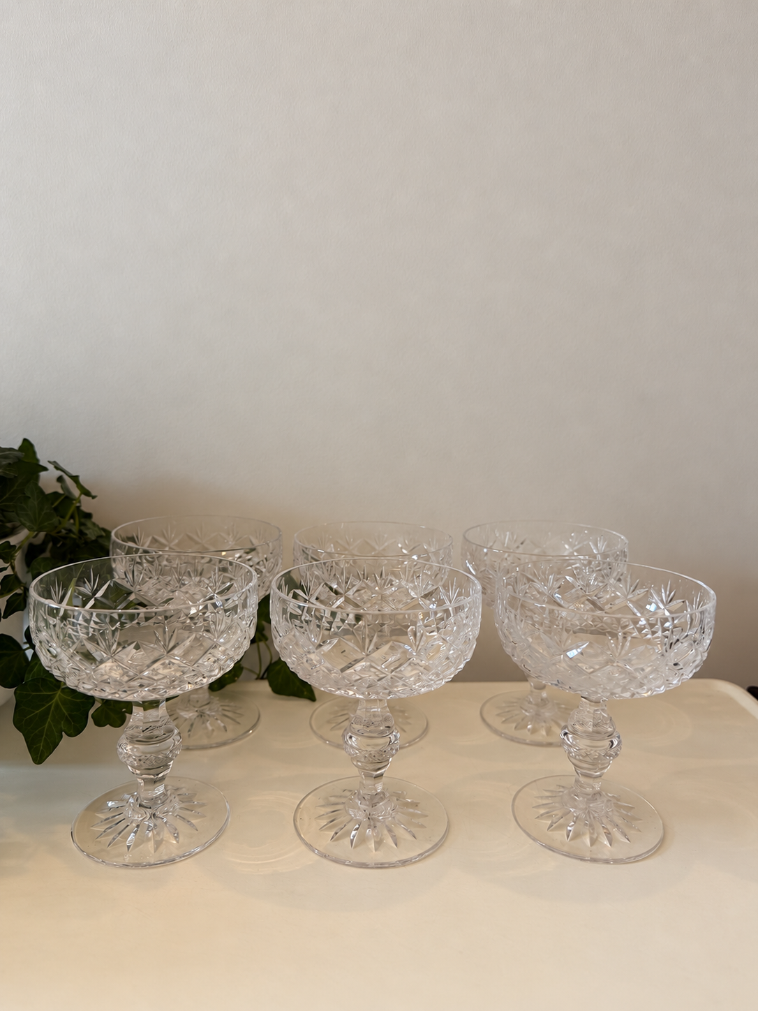 Set van 6 geslepen kristallen coupe champagne glazen