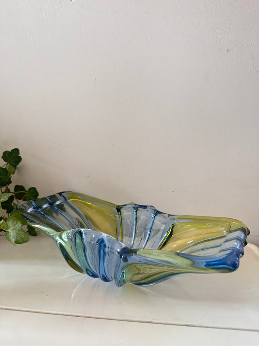 Murano glazen schaal geelgroen/blauw