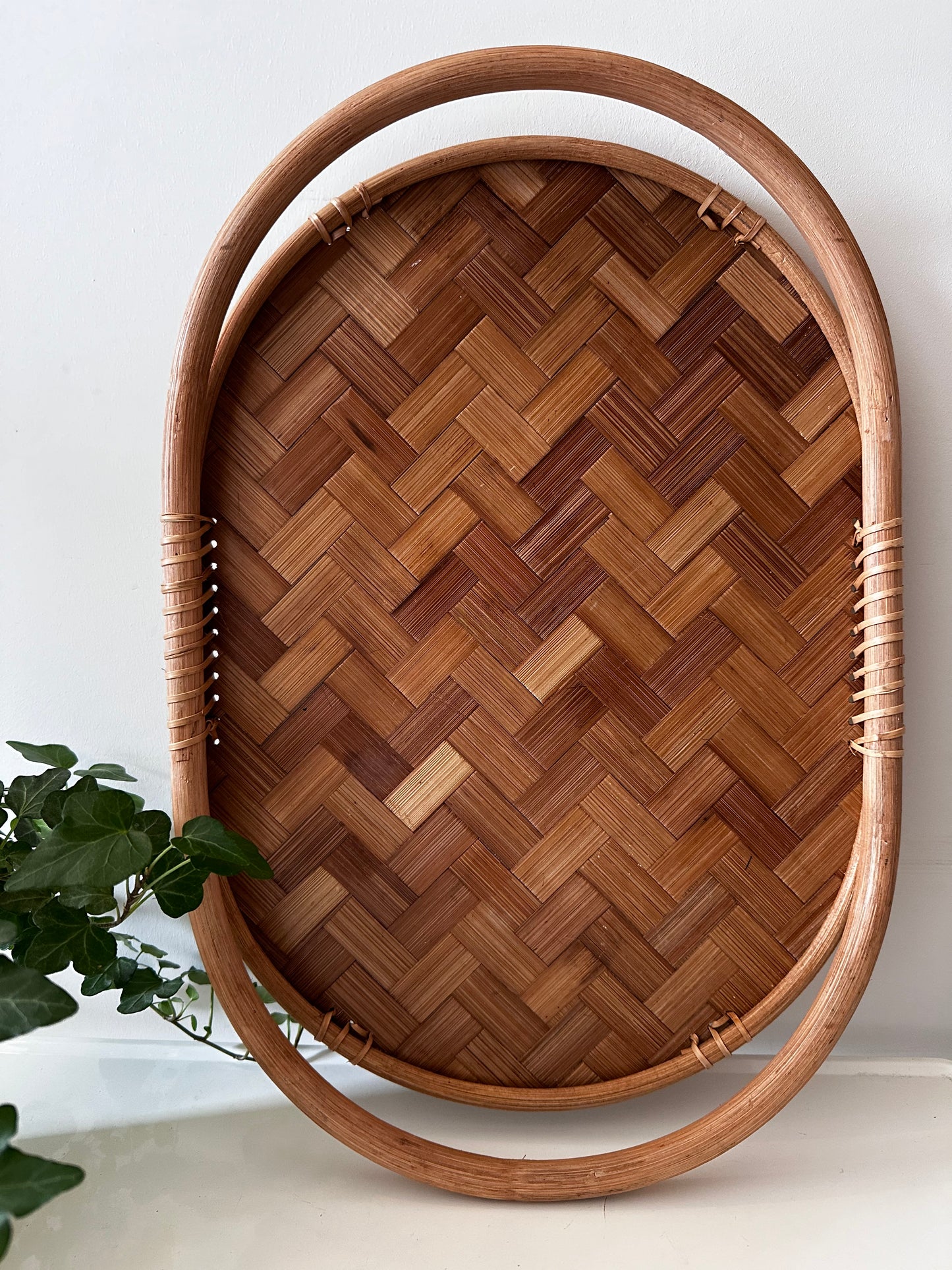 Vintage rotan houten dienblad