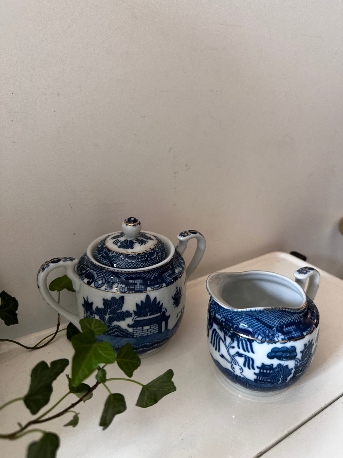 Melk en Suikerpotje blue willow patroon