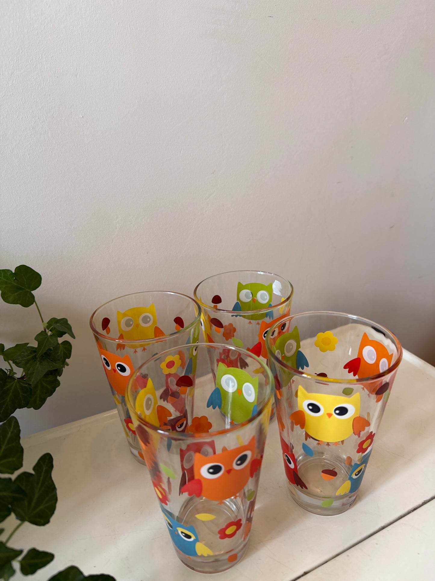 Set van 4 glazen met Uilenmotief