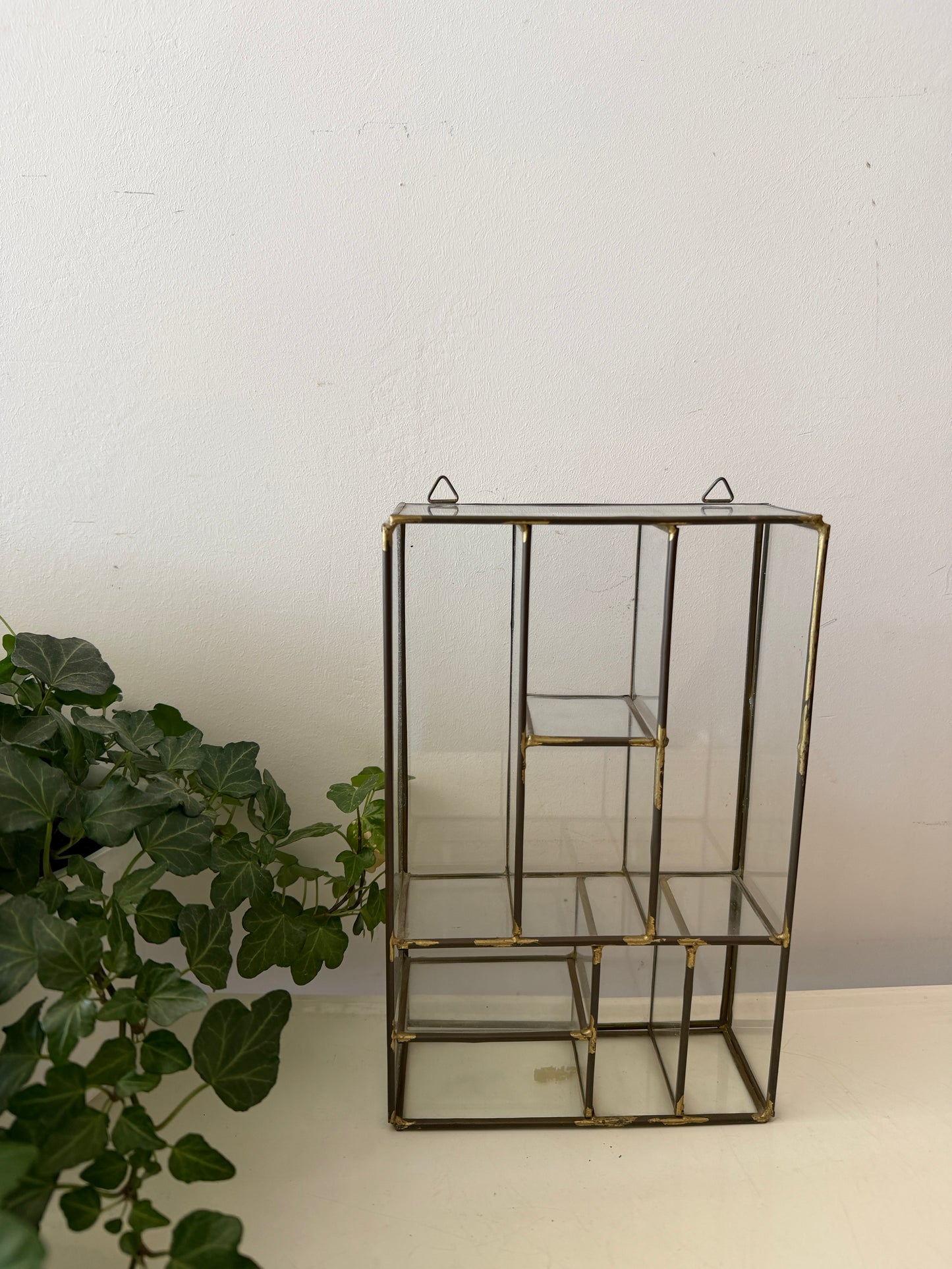 Wand vitrine kastje glas en messing