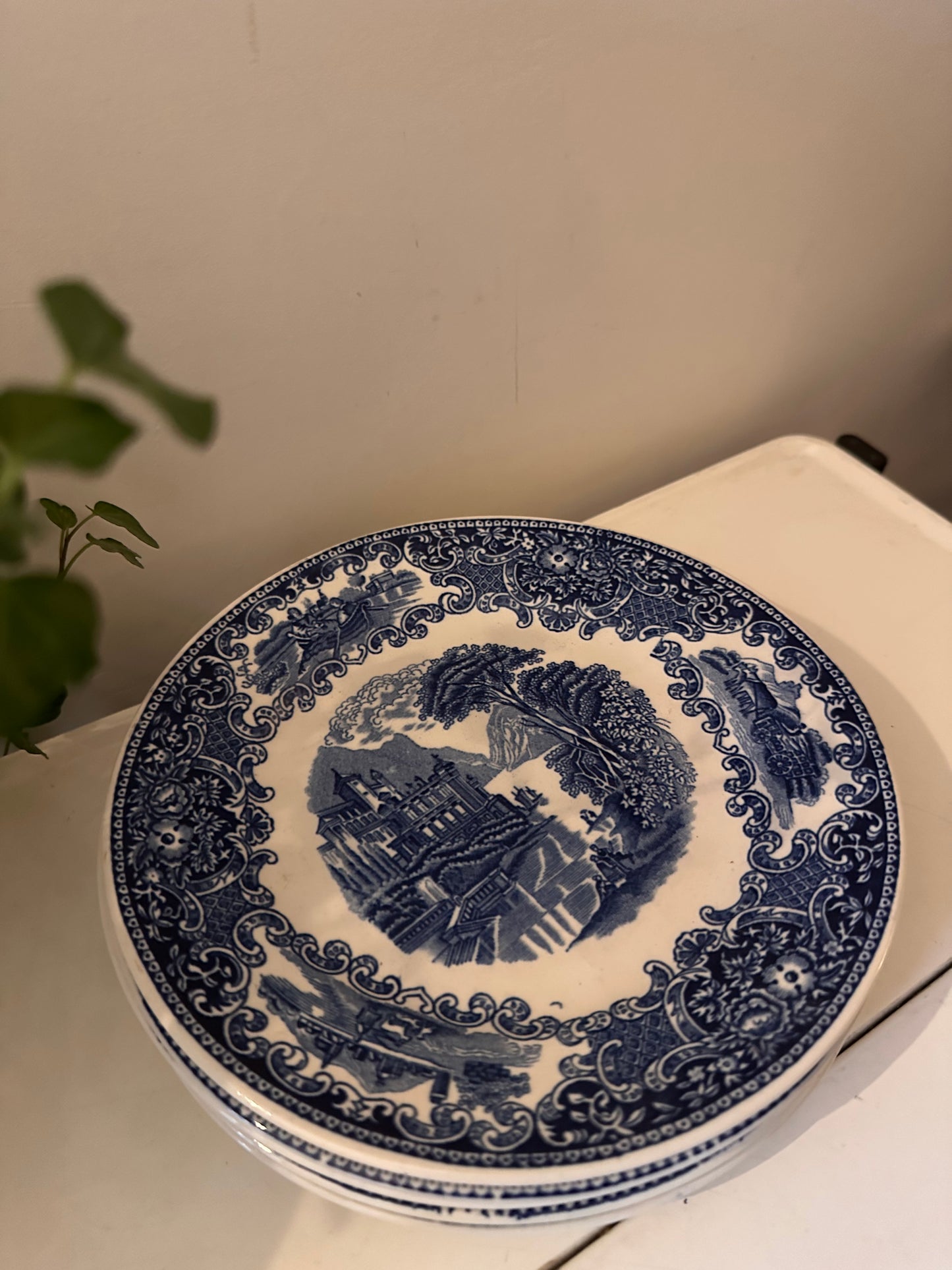 Set van 6 blauw witte bordjes