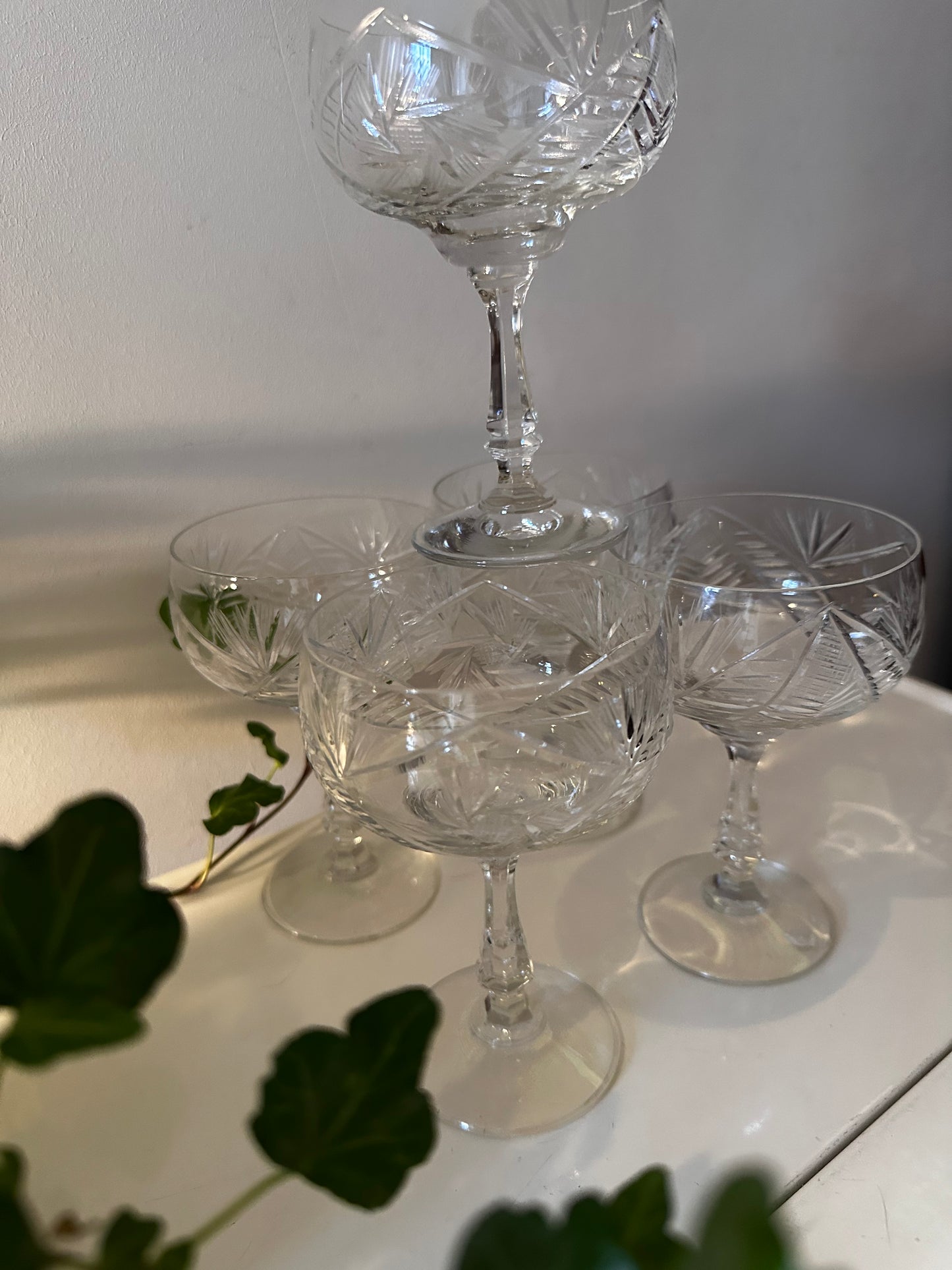 5 kristallen voetglazen vintage