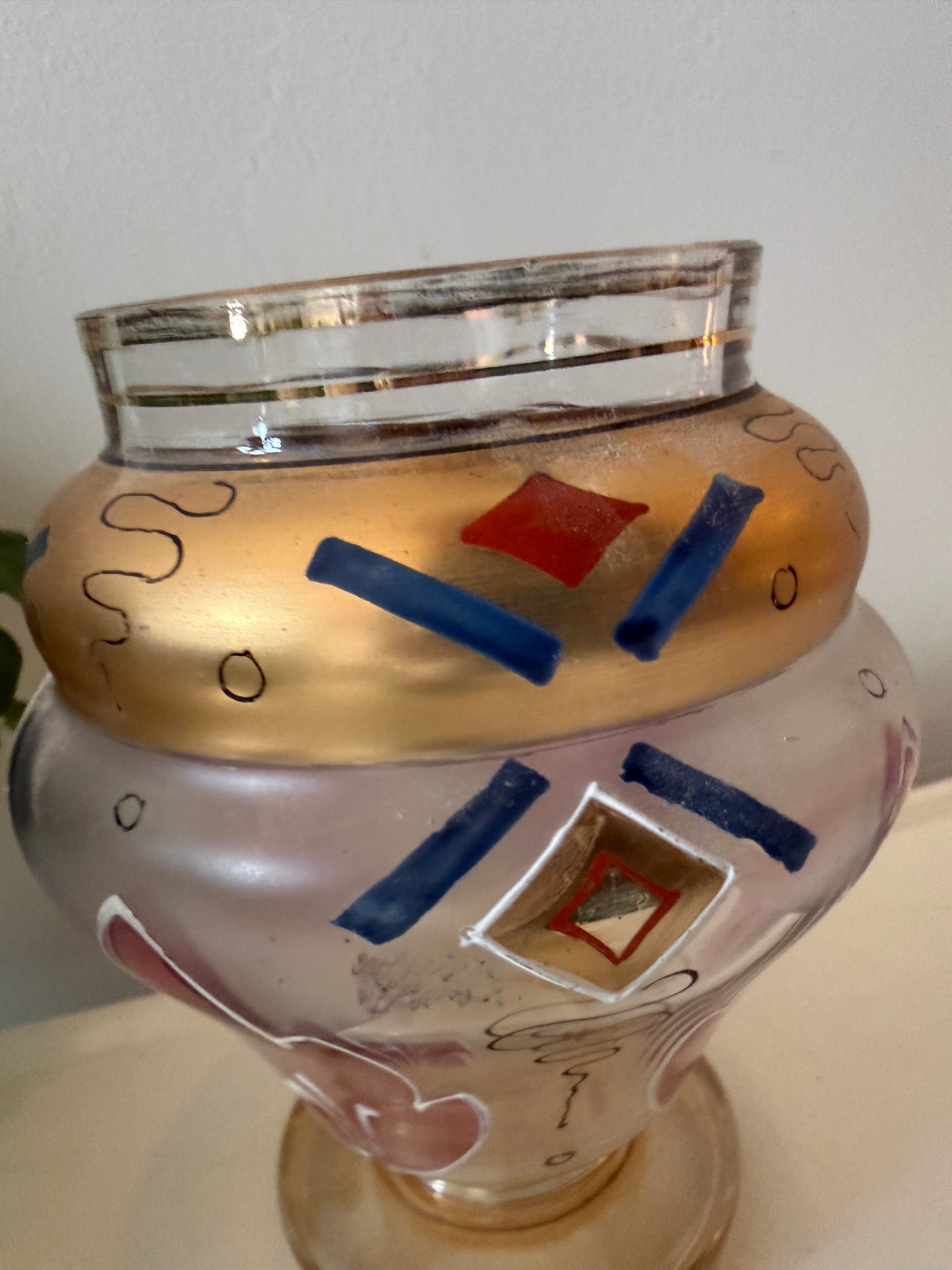 Vaasje van glas roze goud blauw