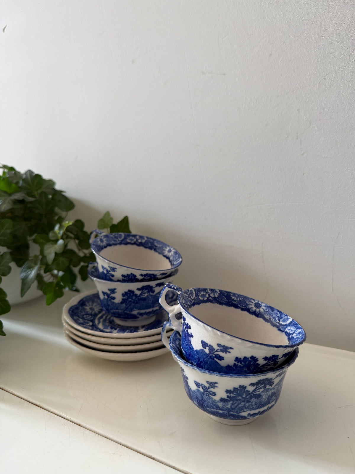 Blauw witte kop en schotels set van 4