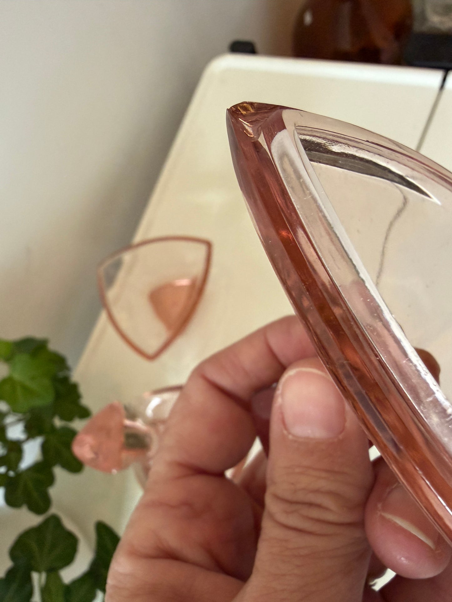 Art Deco set roze glas