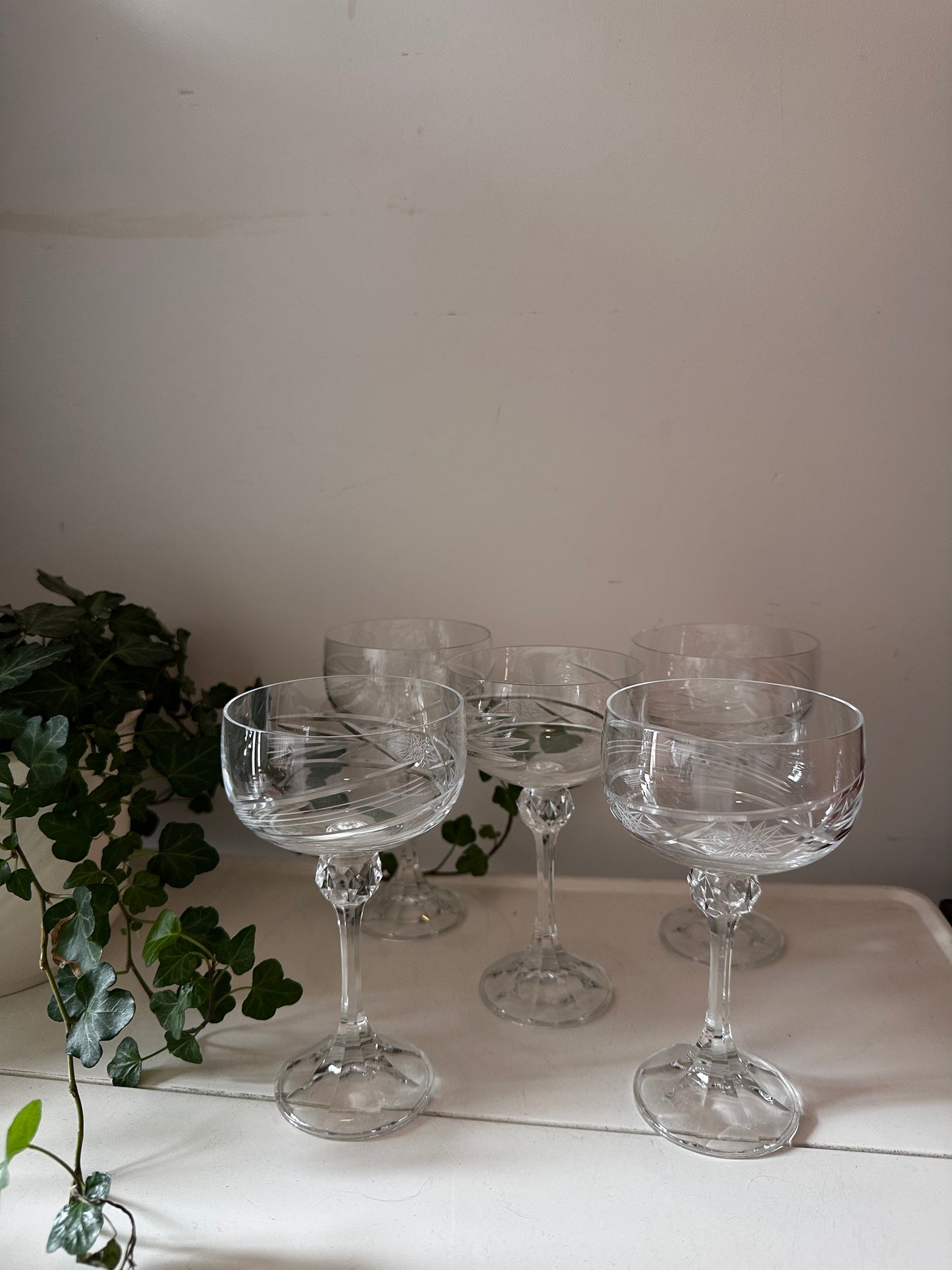 Set van 5 kristallen coupé champagne glazen