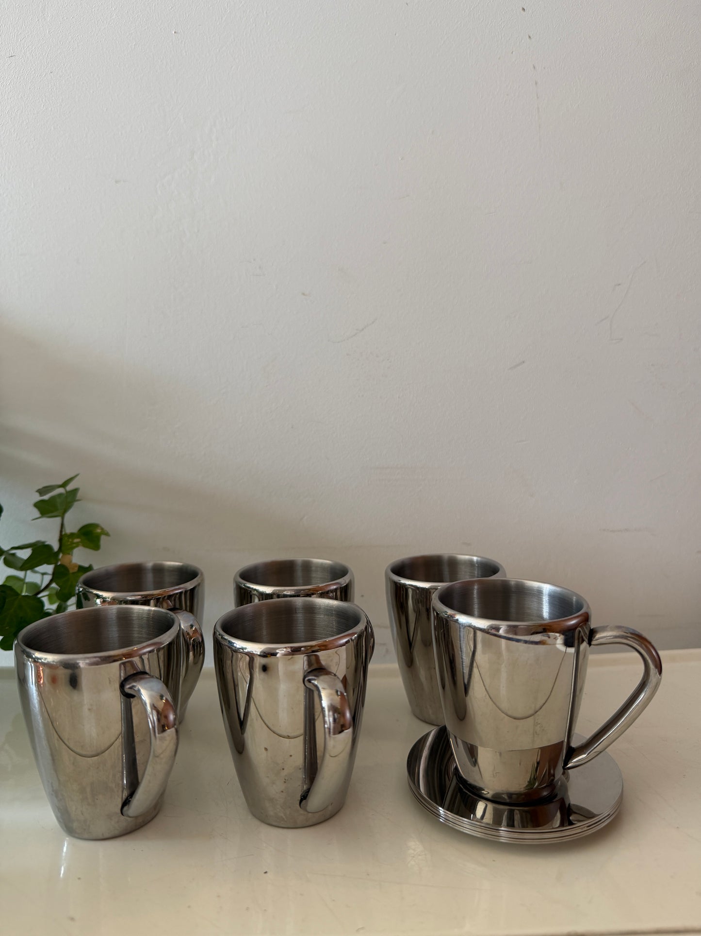 Set van 6 Chrome espresso kopjes