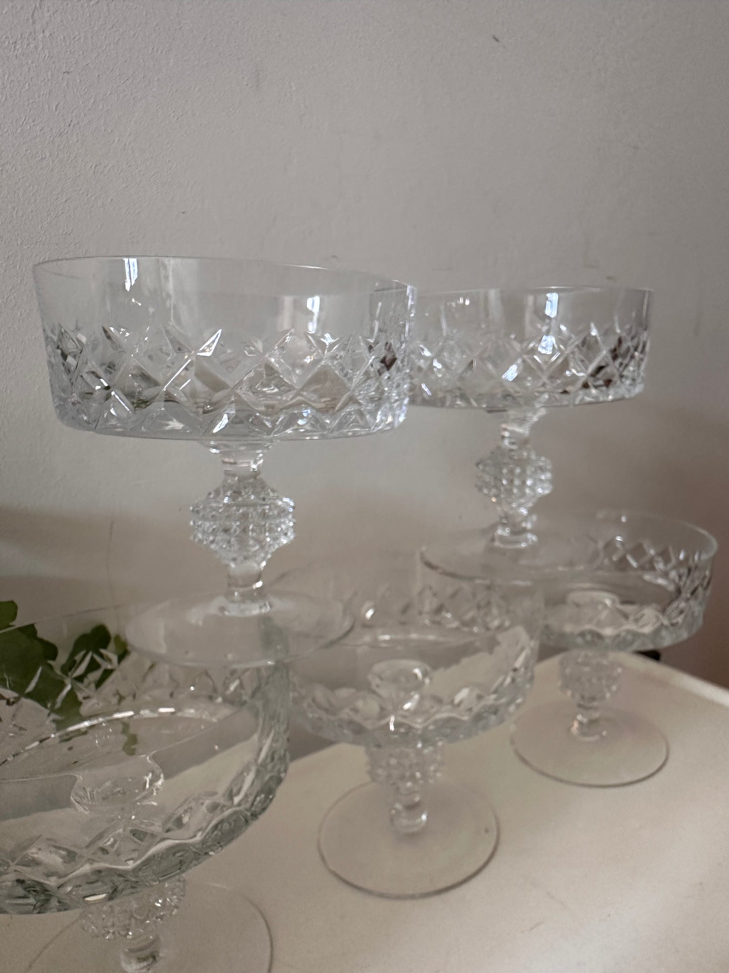 Set van 5 kristallen coupe champagne glazen