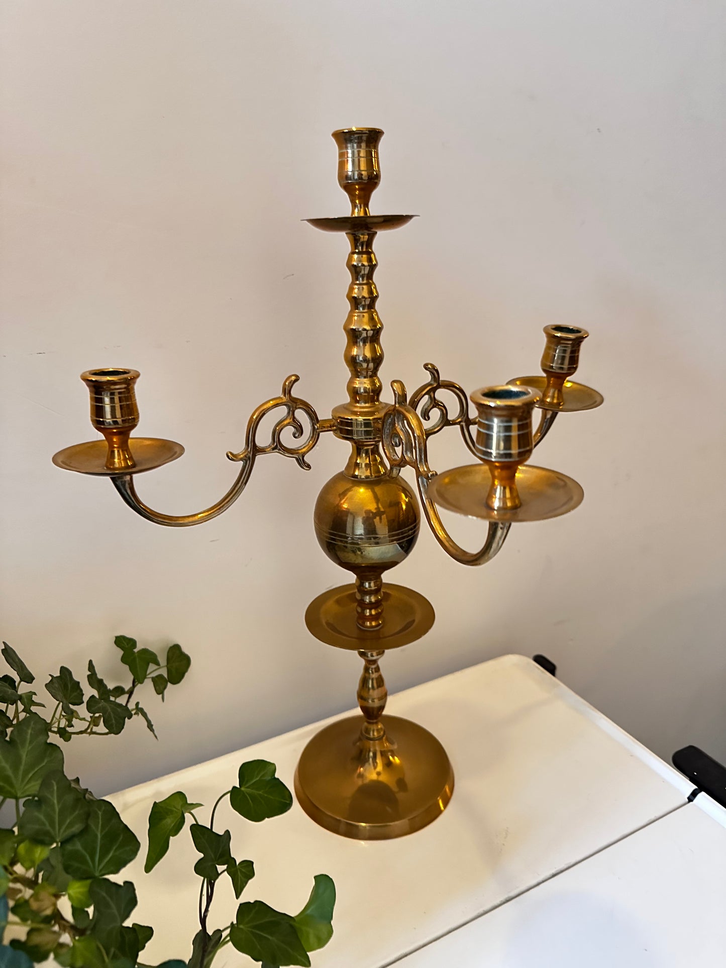 Grote messing kandelaar 3 armen