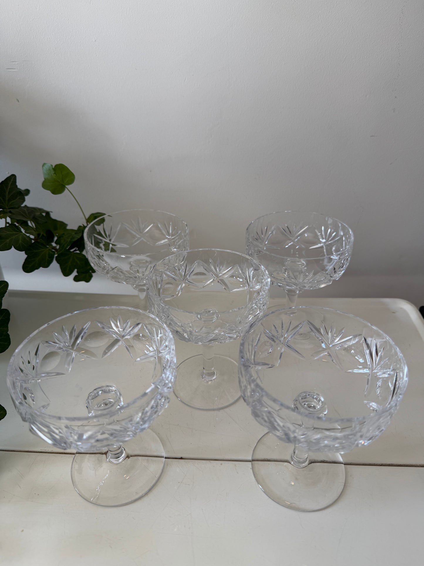 Set van 5 kristallen coupe champagne glazen