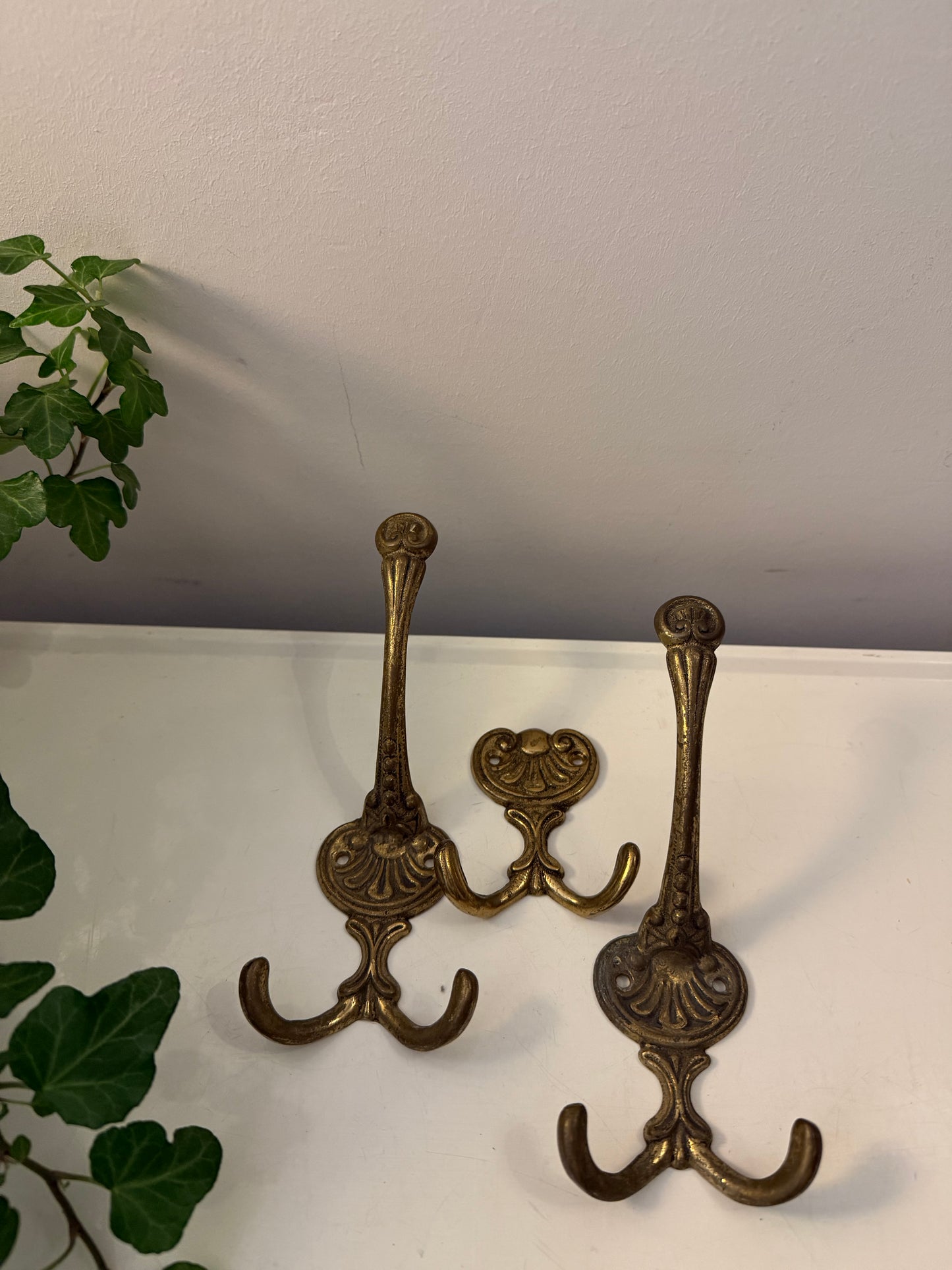 Set van 3 messing wandhaken