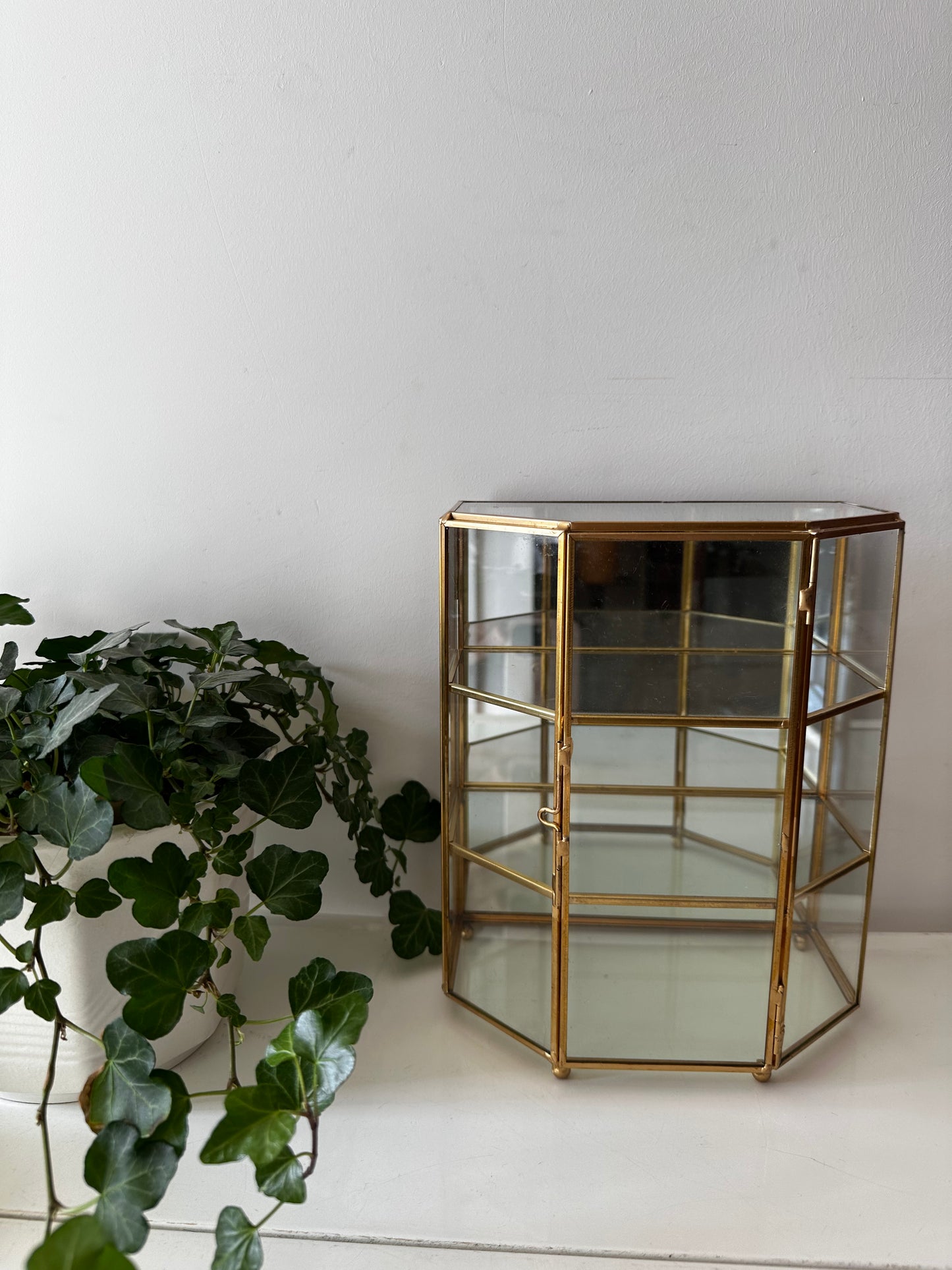 Vintage vitrine kastje messing glas