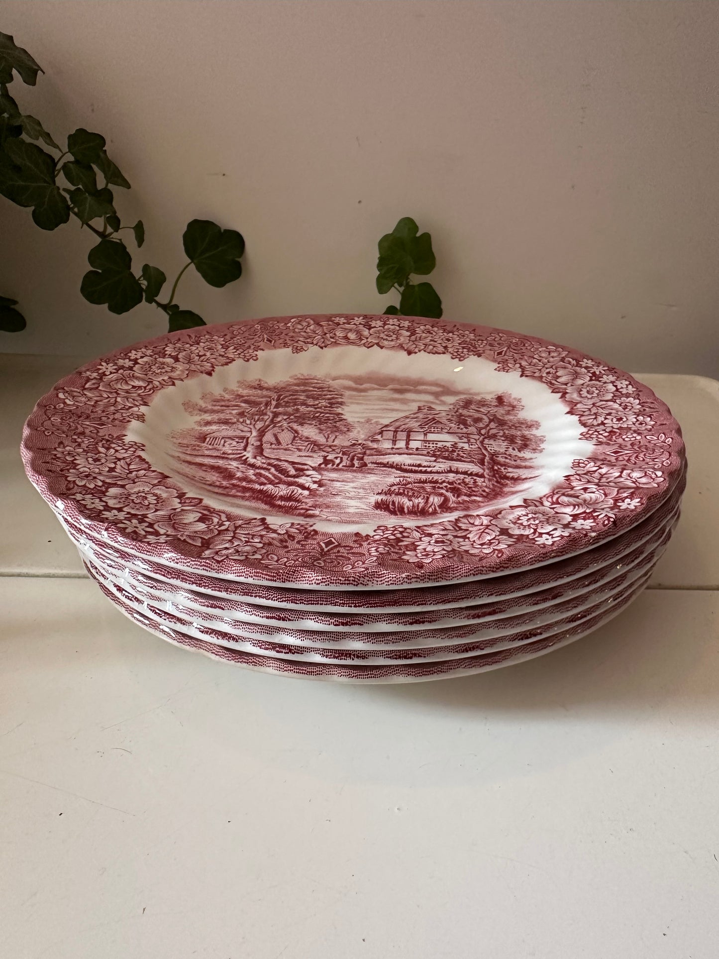 British ankor rood wit porseleinen ontbijtbordjes