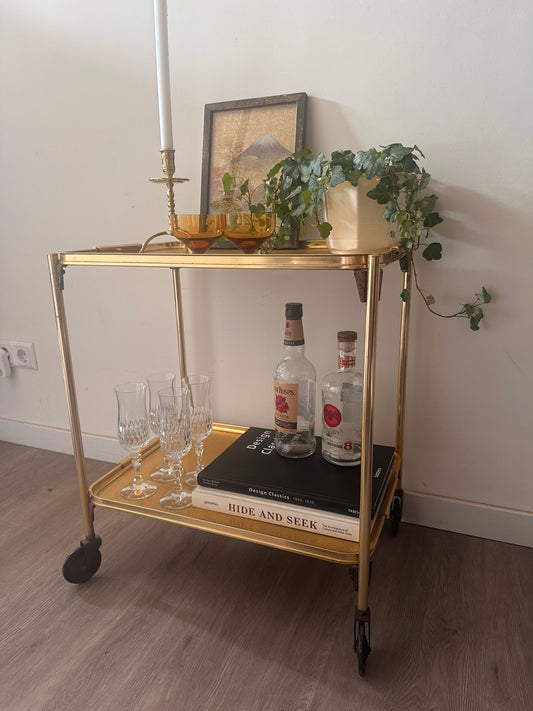 Messing goudkleurig serveerwagentje
