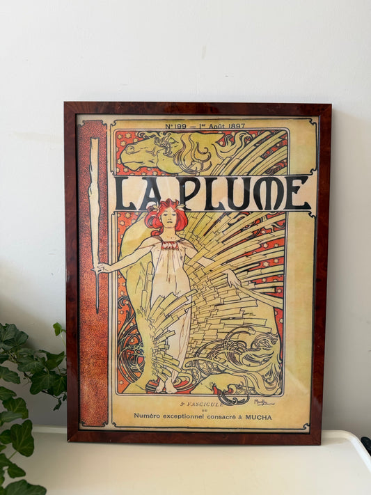 Art Nouveau prent La Plume in houten lijst