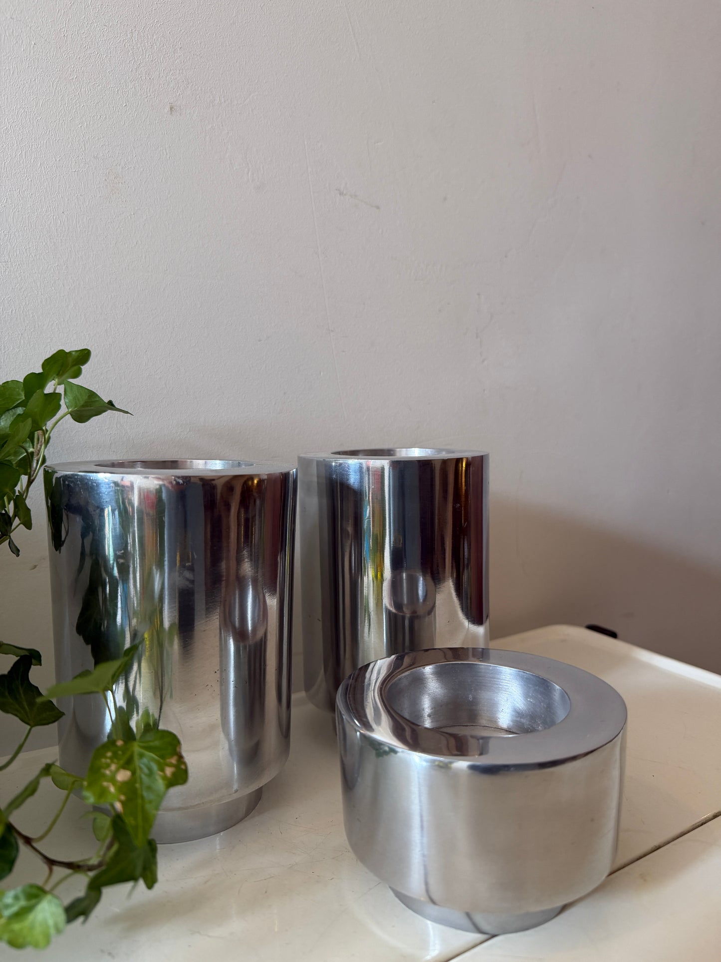 Set van 3 Chrome waxinelichthouders