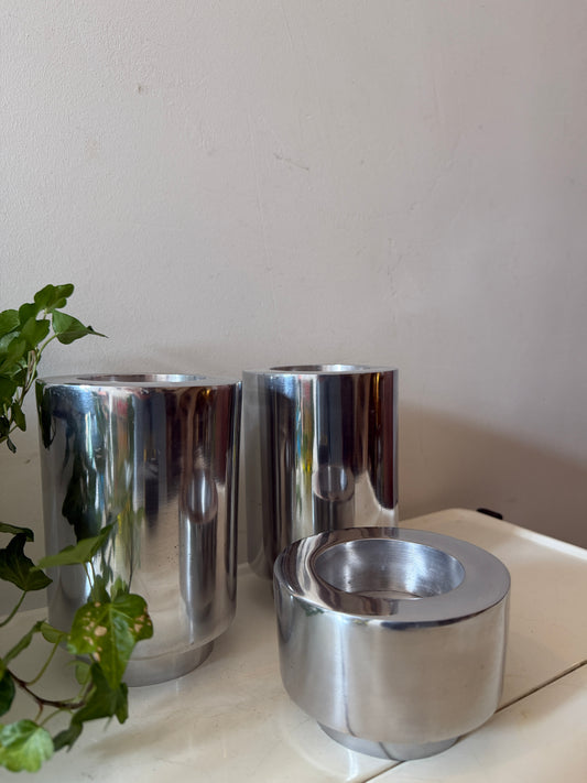 Set van 3 Chrome waxinelichthouders