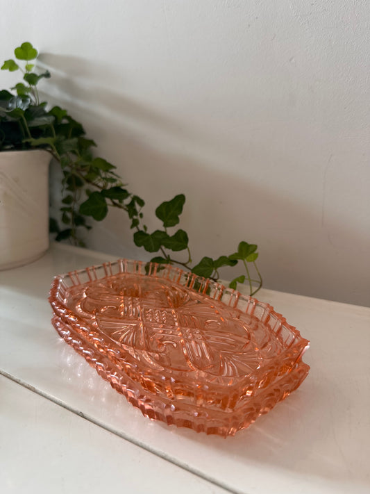 Art Deco schaaltje roze oranje persglas