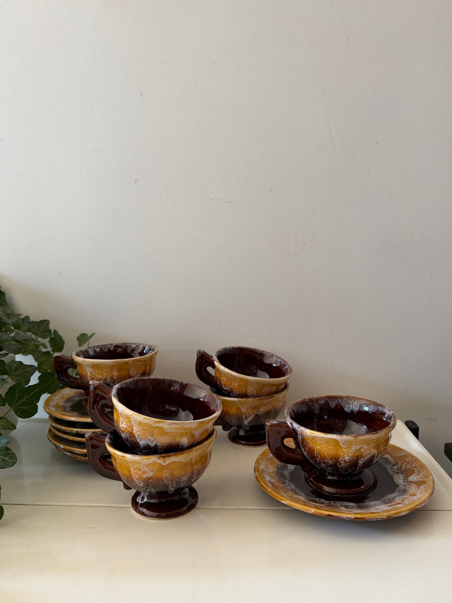 Set van 6 kop en schotels mid century