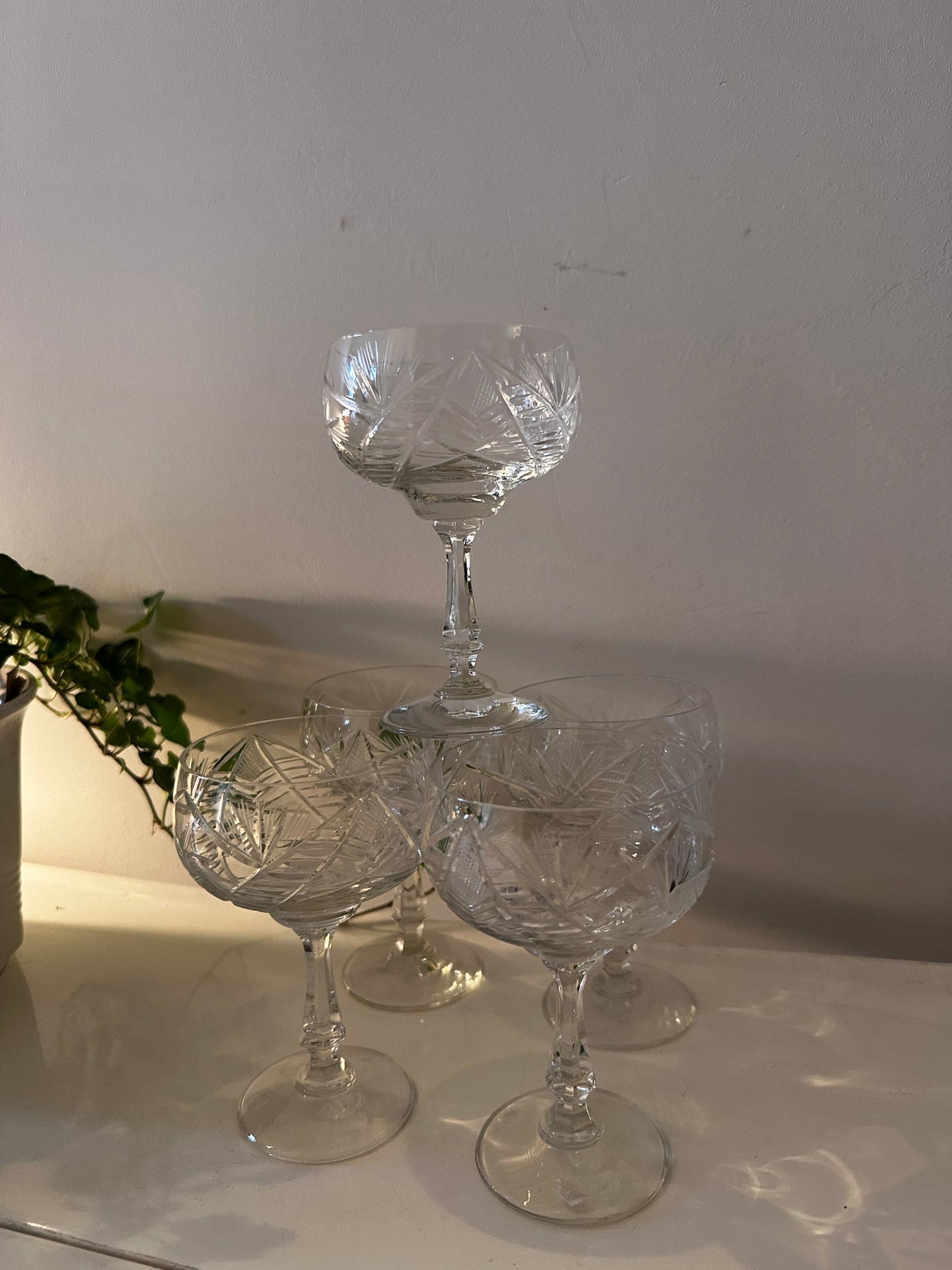 5 kristallen voetglazen vintage