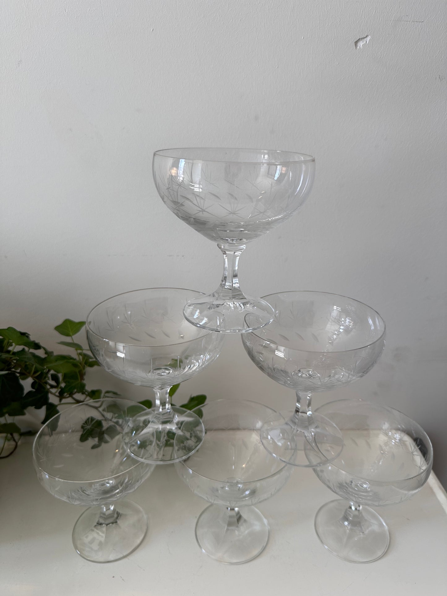 6 coupe champagne glazen vintage