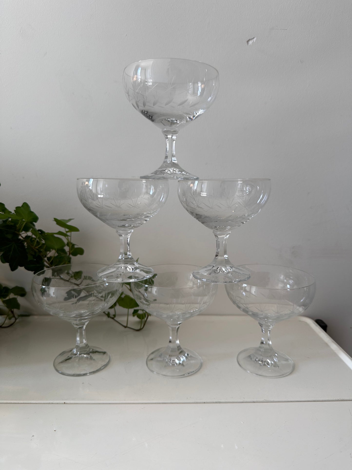 6 coupe champagne glazen vintage