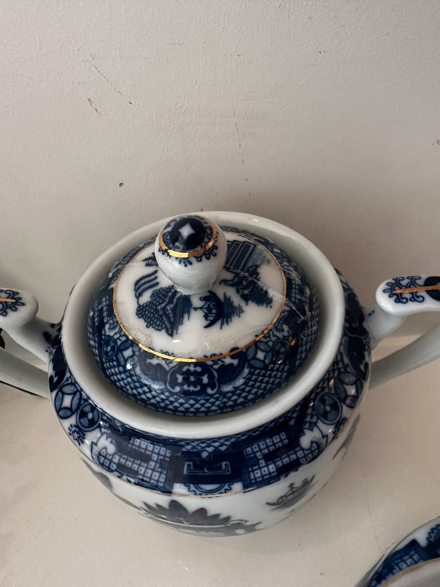 Melk en Suikerpotje blue willow patroon