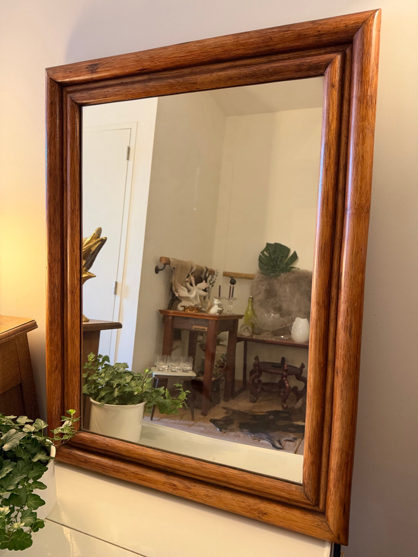 Jaren 80 spiegel met houten lijst